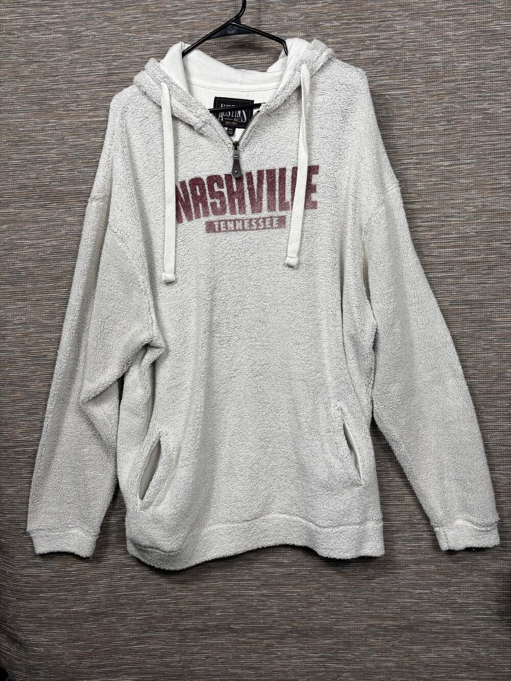 Austins Inc Hoodie Mens 2XL White Nashville Tennessee 1/4 Zip Fleece Pullover